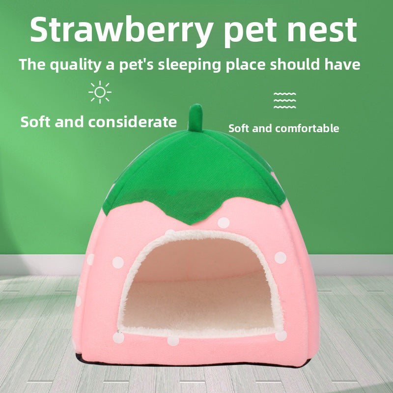 Dropshipping Strawberry Pet Bed Cat Bed for All Seasons Indoor Teddy Pomeranian Bichon Dog Bed for Small Pets