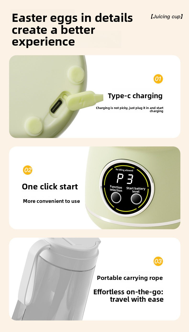 New Cross-Border Digital Display Juicer for Home Use with Ice Crushing Function USB Rechargeable Portable Juicer Outdoor Travel Cup