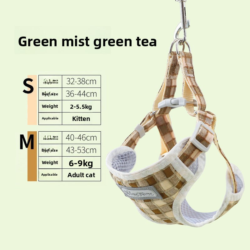 Cat leash, dog vest-style pet harness, cat walking leash, anti-escape outdoor cat leash accessories