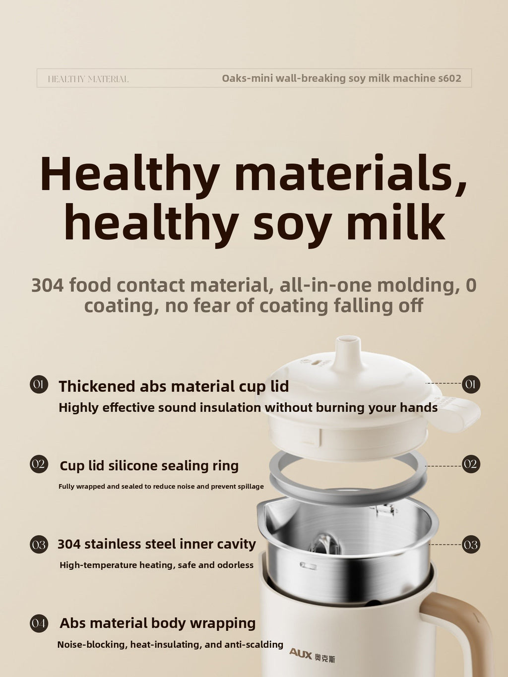 Oaks high-speed blender for home use, fully automatic, silent, no-filter, multifunctional soy milk maker, high-speed blender without residue, juicer