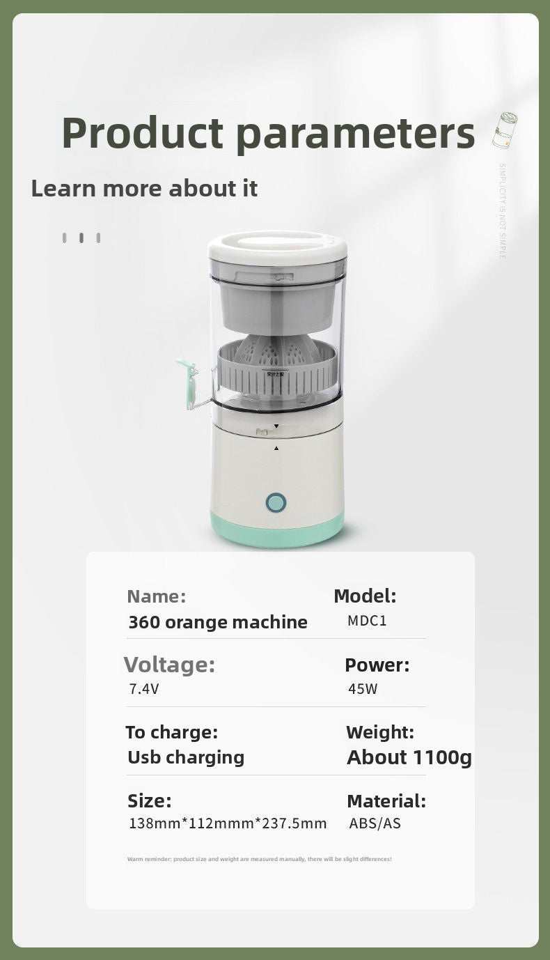 Portable household juice extractor with pulp separation, electric orange juice cup, multifunctional juicer